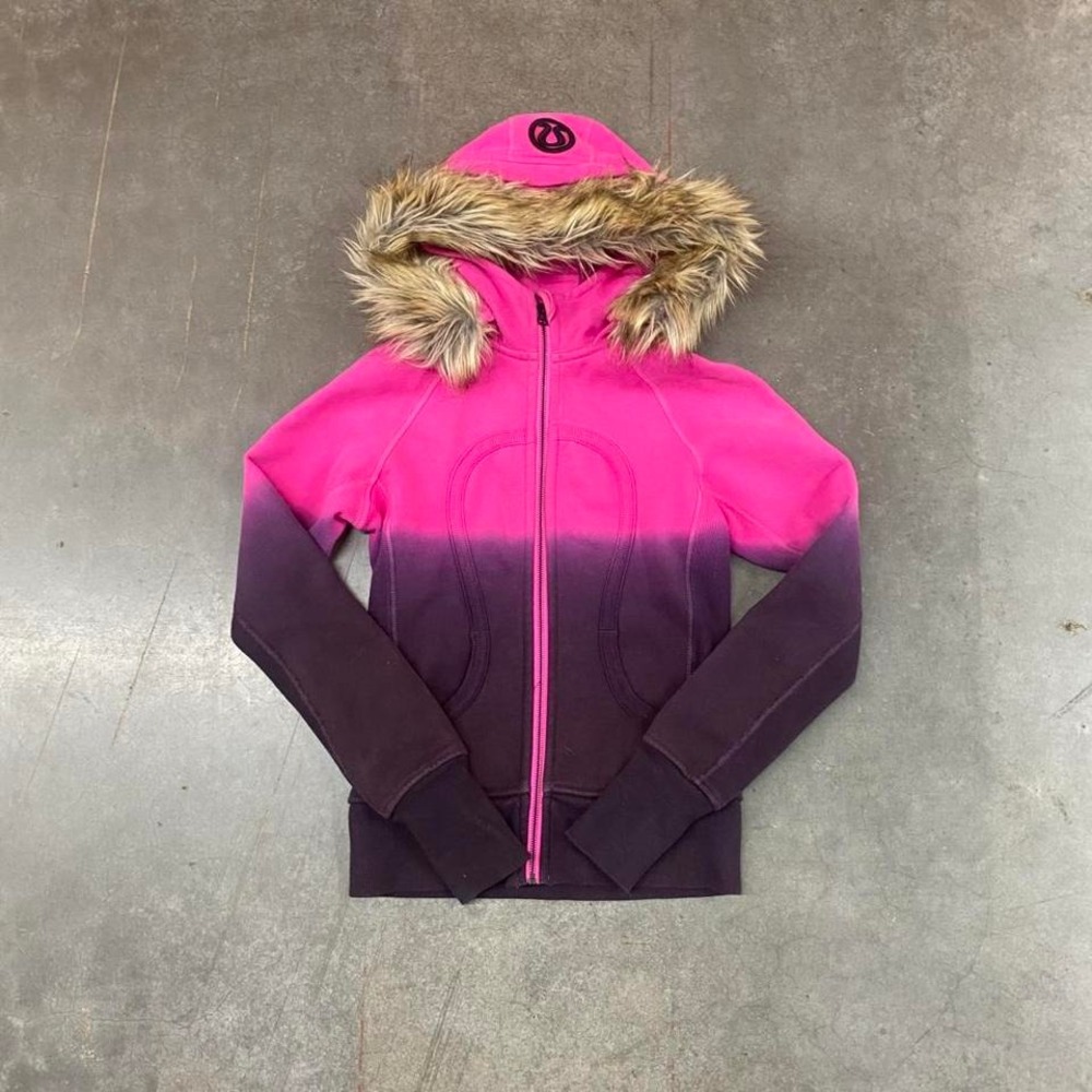 Lululemon Special Edition‎ Ombre Pink Fur Trim Zip Hoodie Women's Size 4